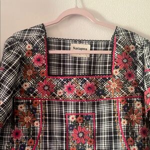 Savapna Floral Plaid Blouse